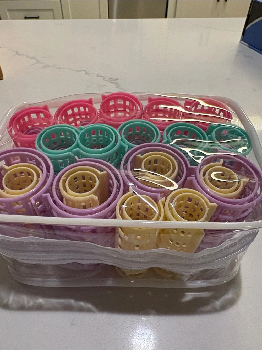 Set of Colorful Plastic Hair Rollers - Pink, Mint, Lavender, Yellow